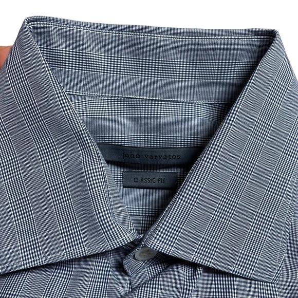 John Varvatos USA Blue Check Long Sleeve Button Down Classic Fit Shirt 15‎ 1/2 - Picture 3 of 7